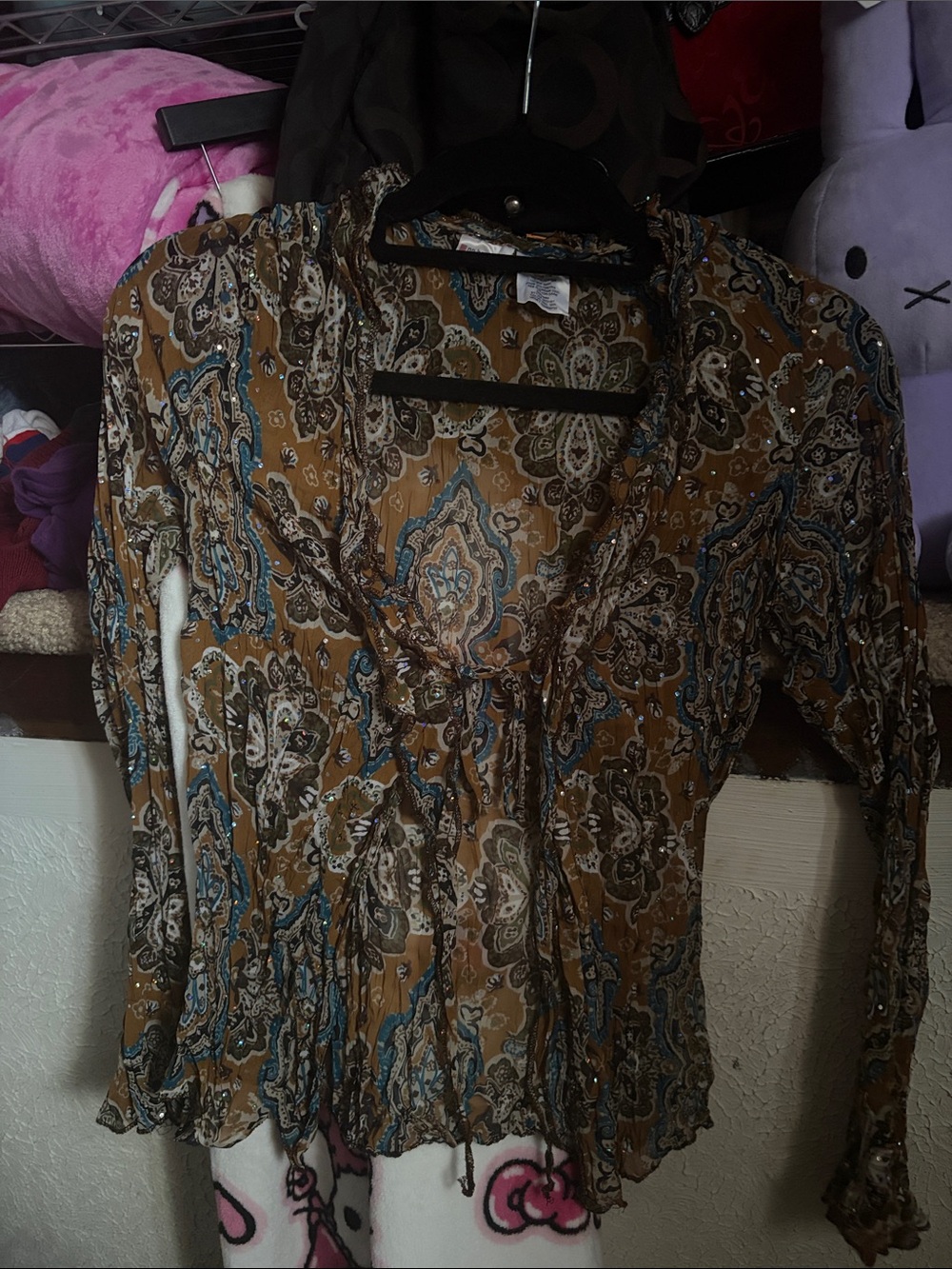 No Boundaries Sheer Blouse with Blue Accents Y2K alternative earthy